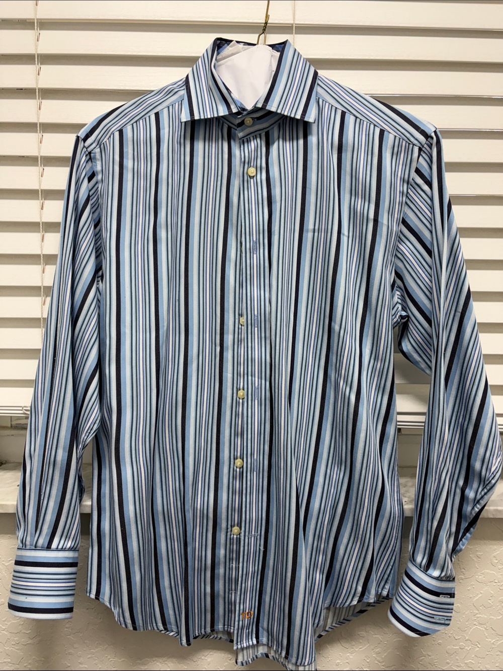 Thomas Dean Blue Multi-Stripe Men's Dress Shirt